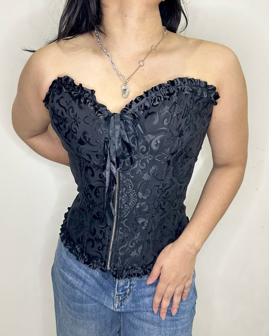 Vintage Front Zip Corset Black Top