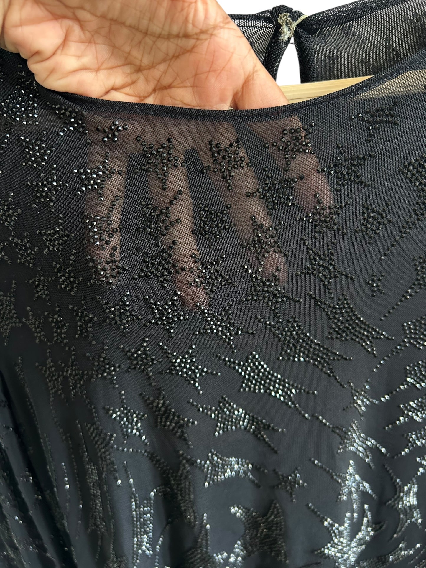 Black Mesh Embroidered Top