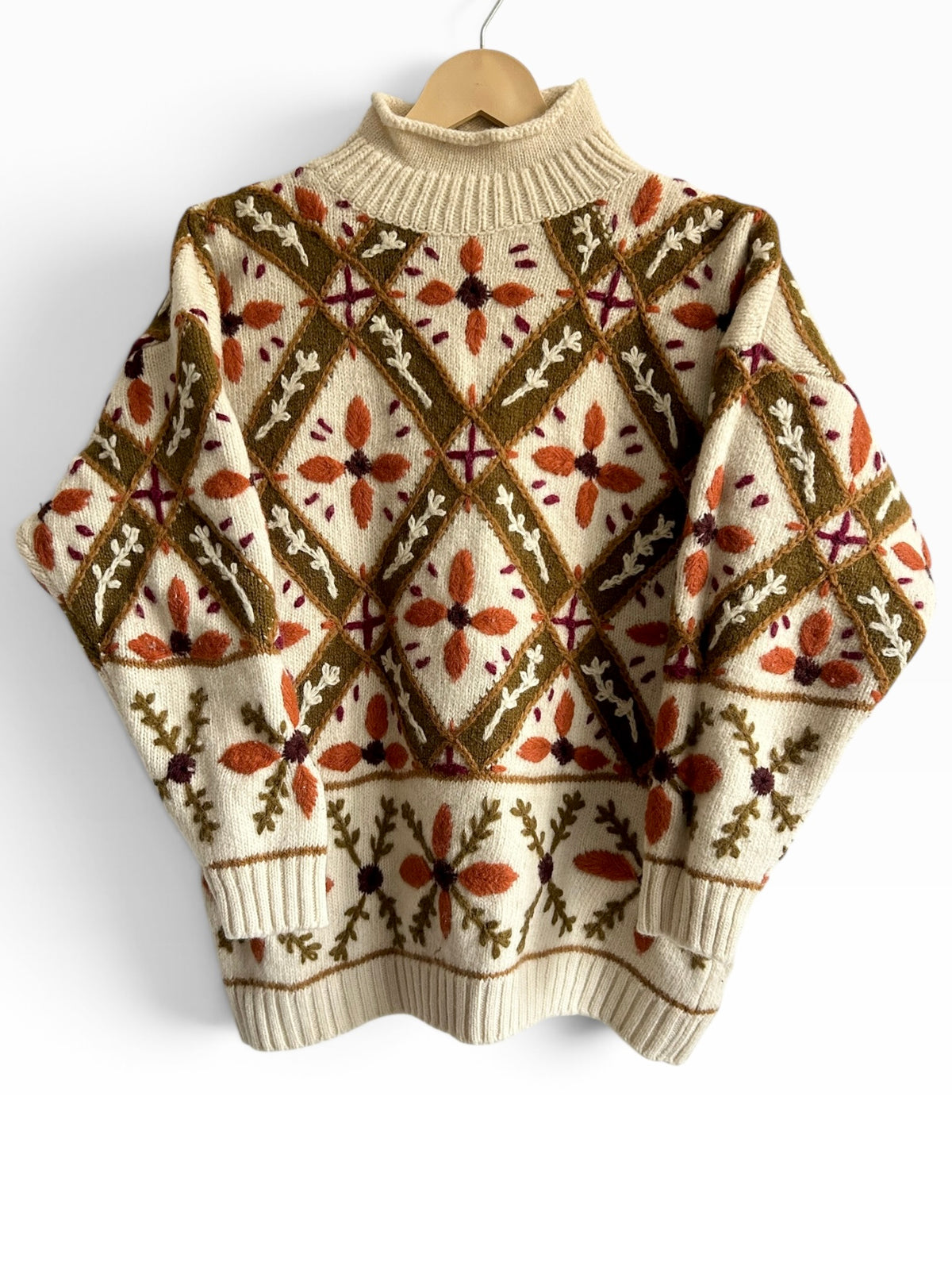 Vintage Earth Tone Geometric Knit Sweater