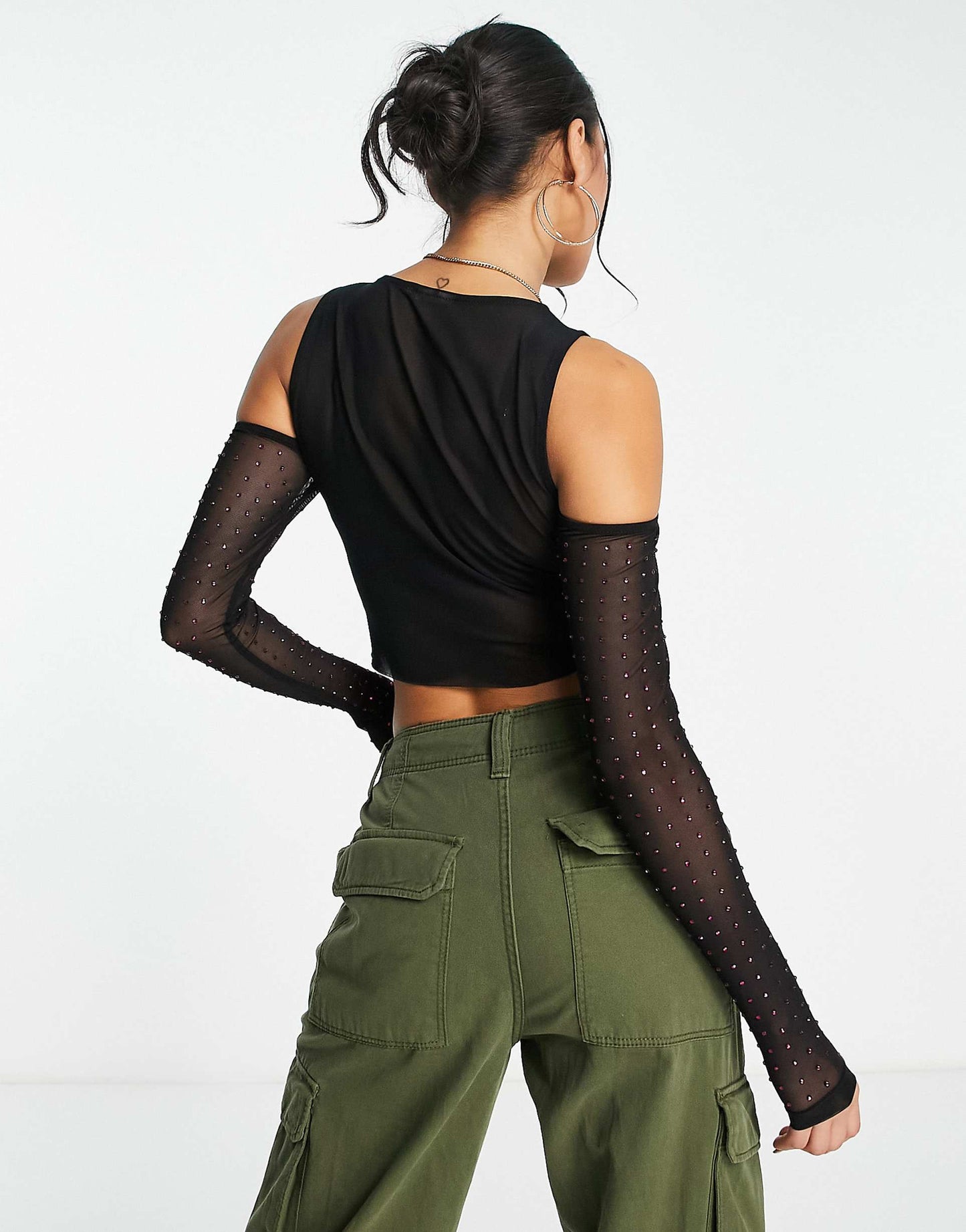 ASOS DESIGN cold shoulder top with pink crystal stud