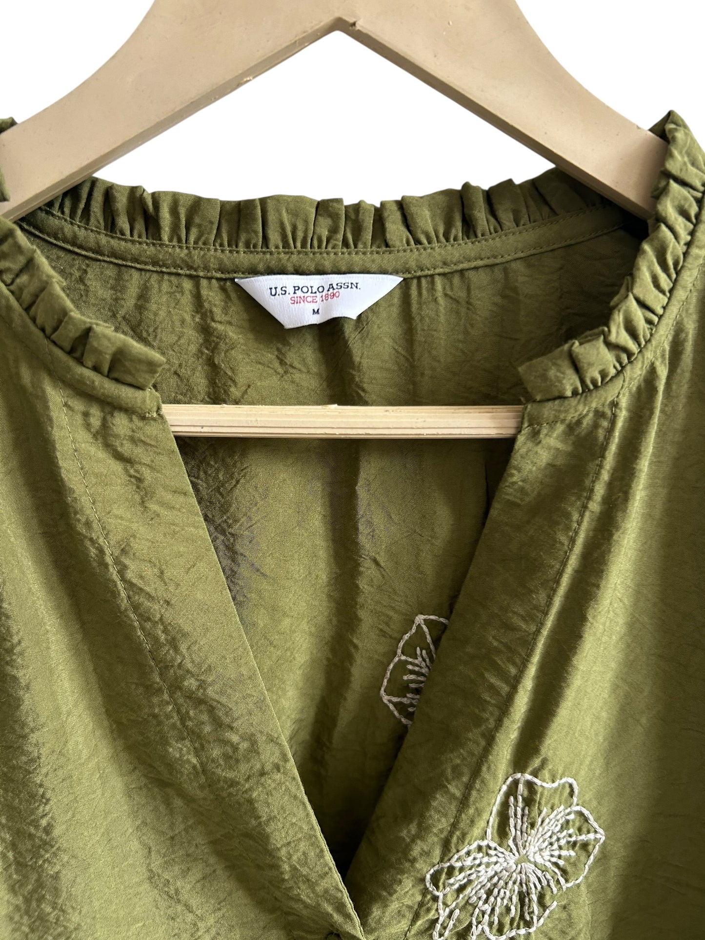 US Polo Green Embroidered Top