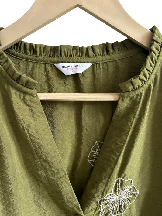 US Polo Green Embroidered Top