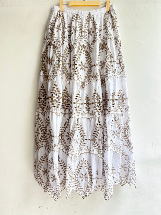 Cotton Beige Embroidered Skirt