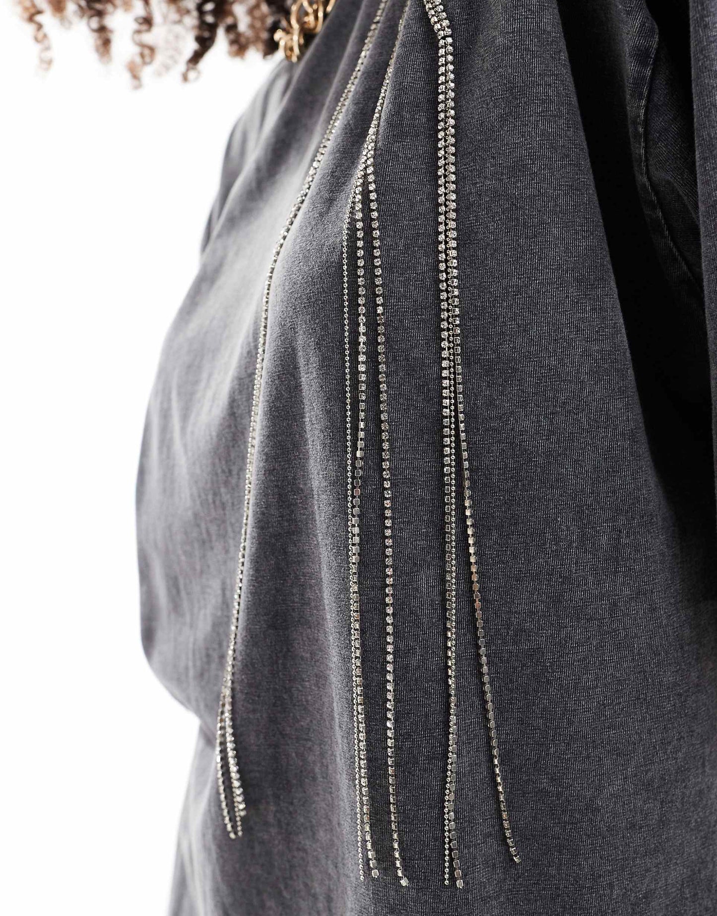 ASOS DESIGN oversized t-shirt with silver embellished necklace in washed charcoal