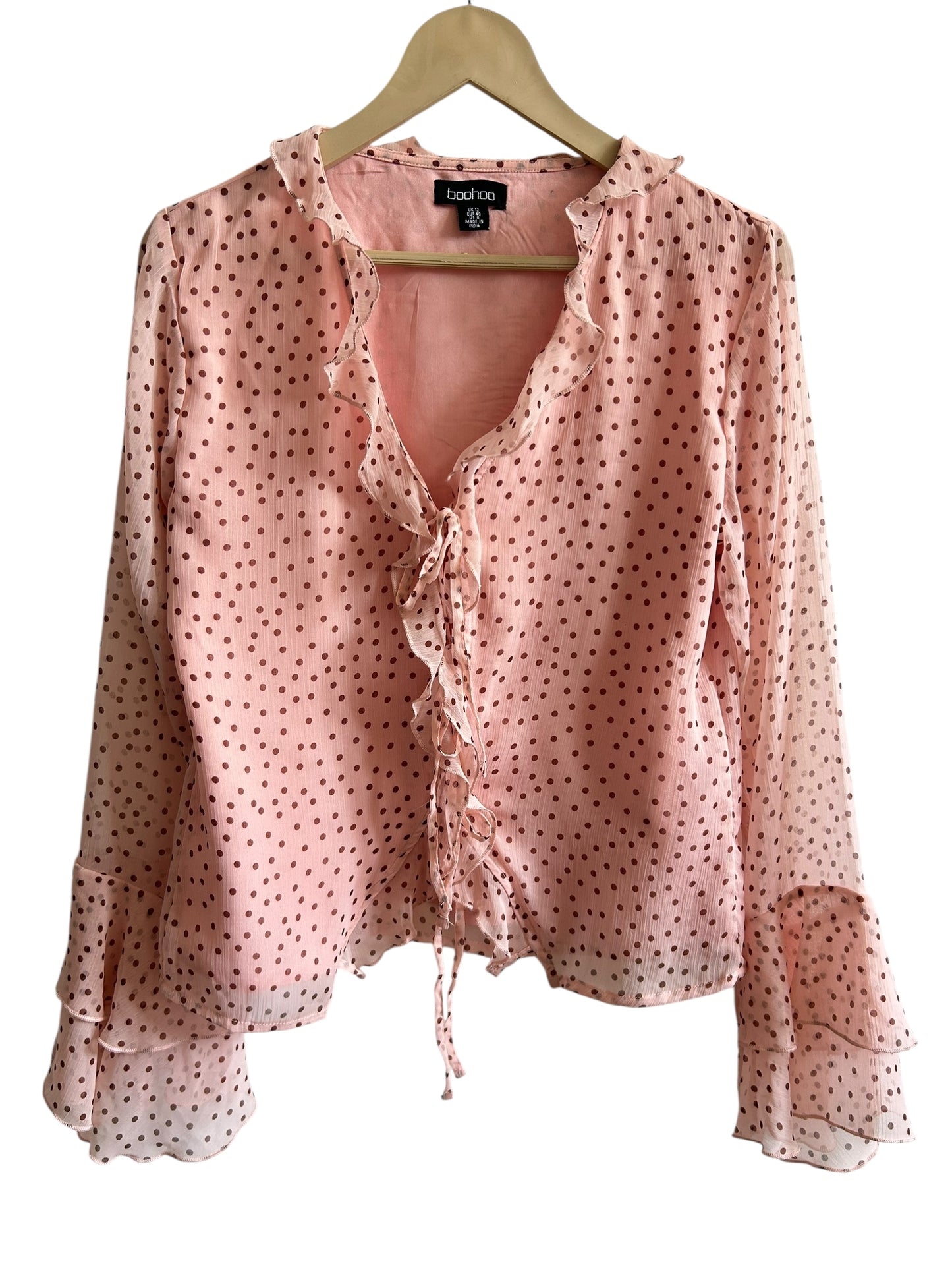 BOOHOO Polka Dot Chiffon Ruffle Top