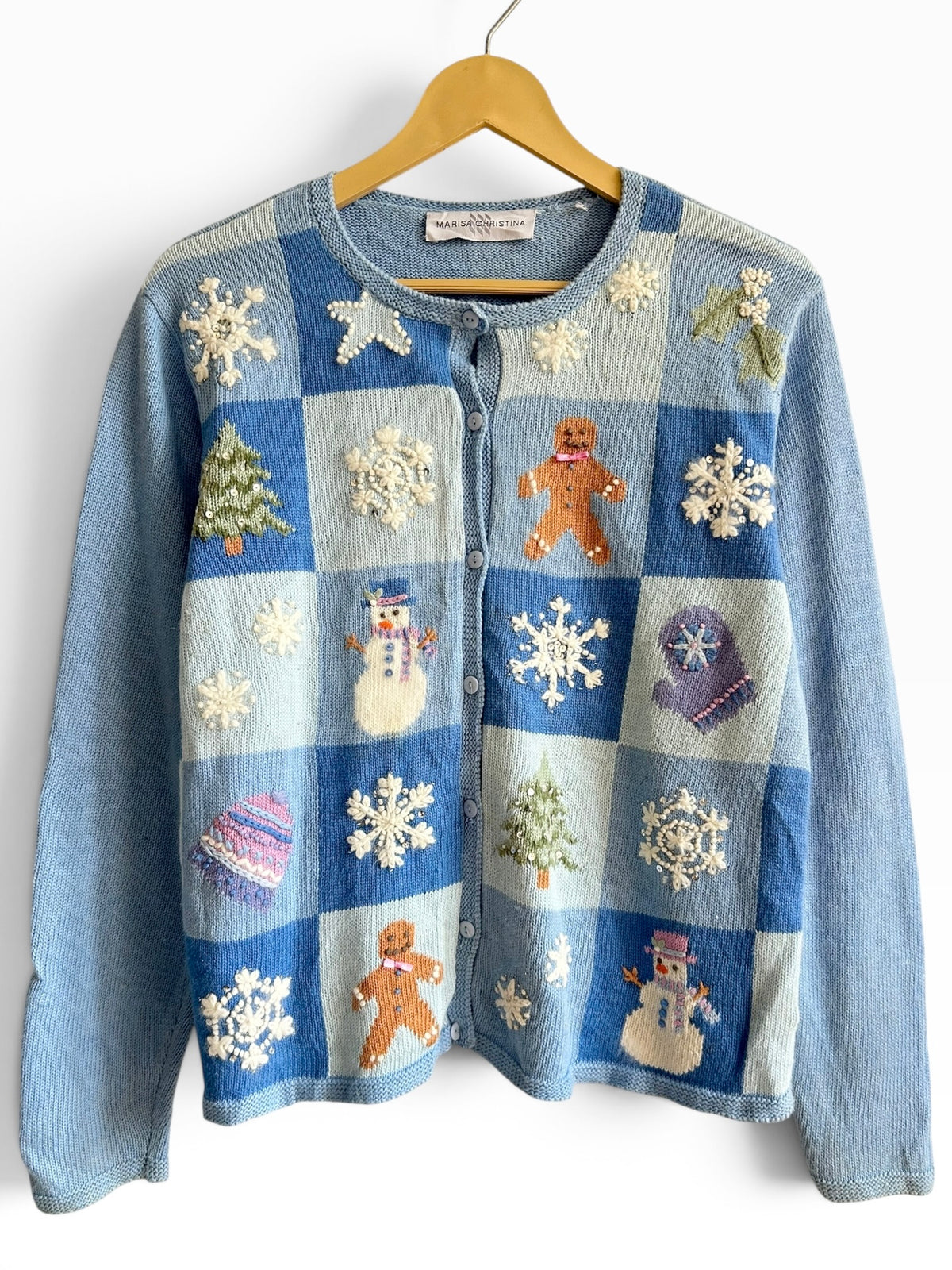 Gingerbread & Snowman Blue Cardigan