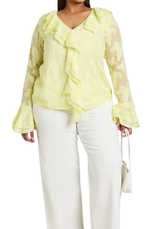 BOOHOO Ruffle Burnout Blouse in a lemon yellow color