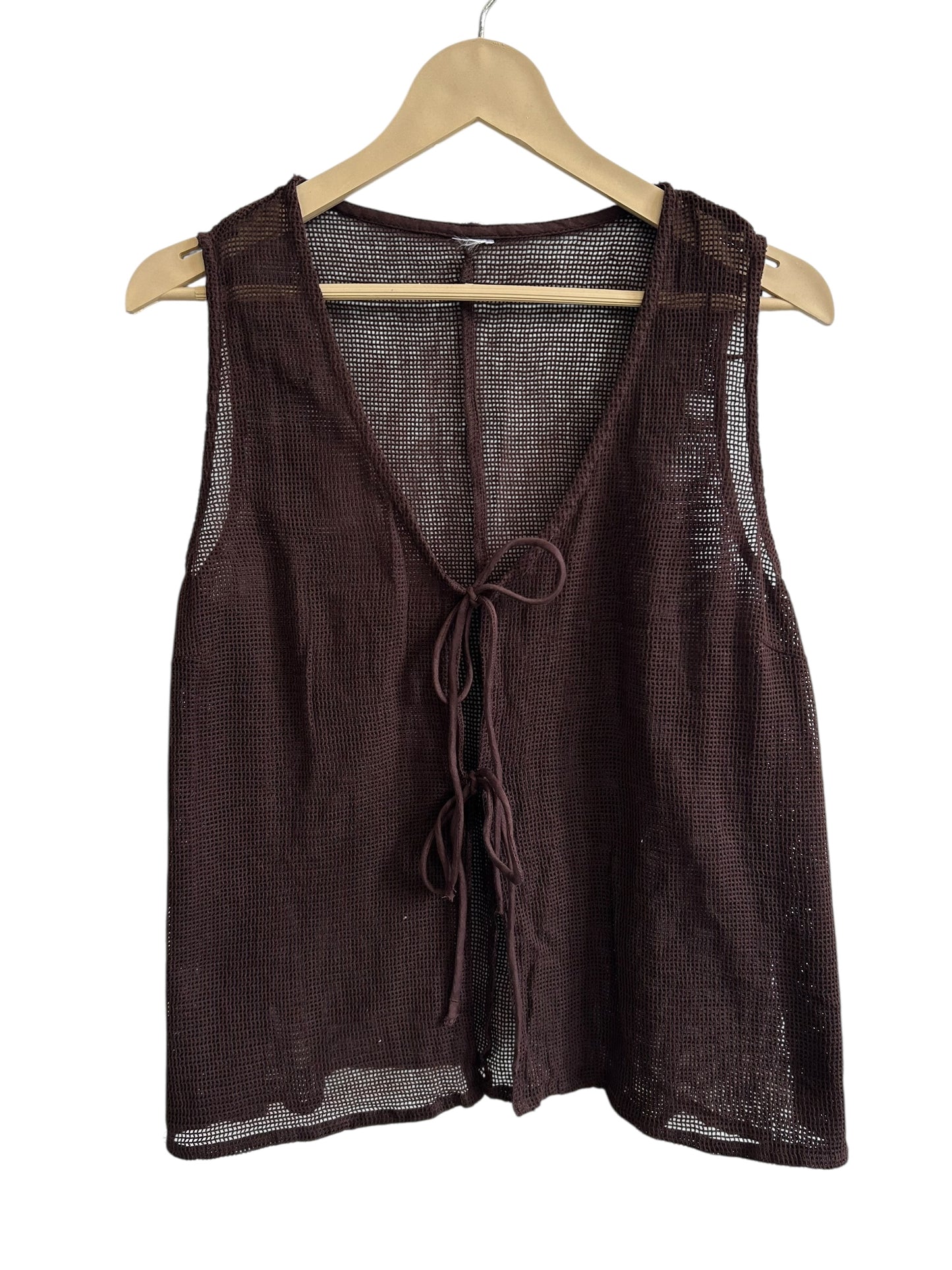 Brown Mesh Knot Top