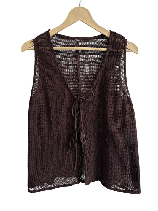 Brown Mesh Knot Top