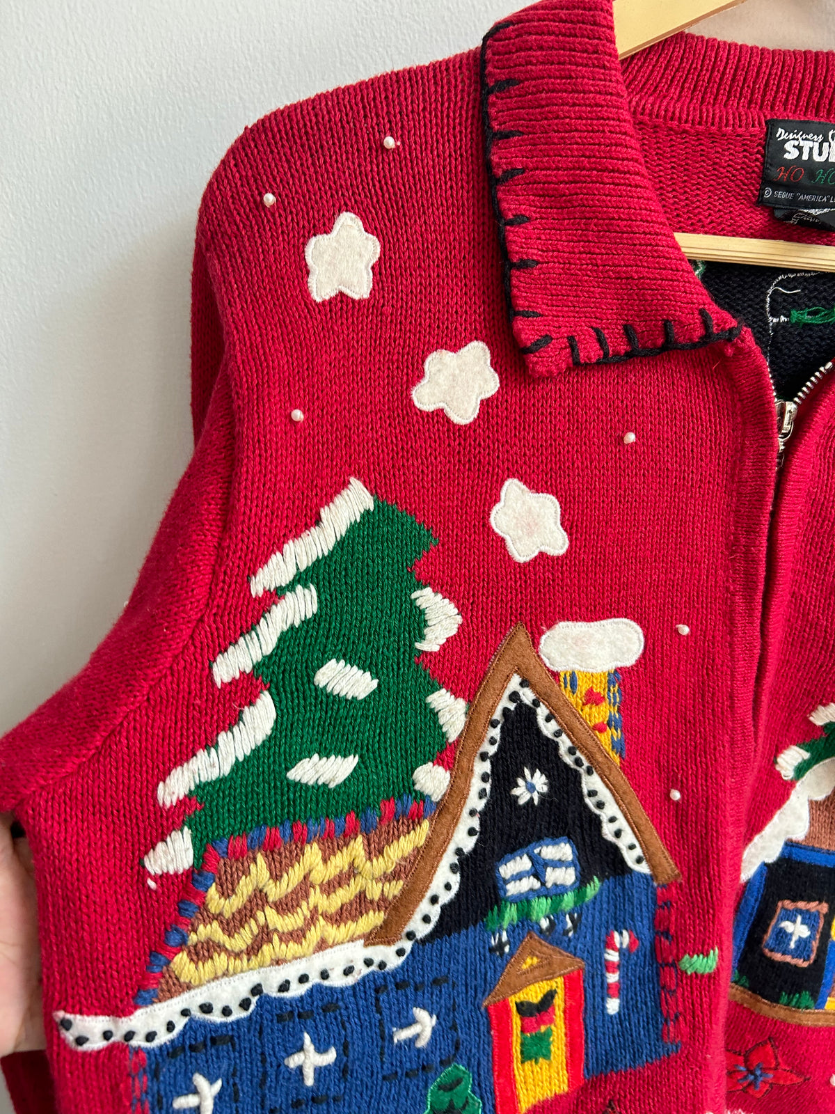 Gingerbread House Christmas Zip Red Cardigan