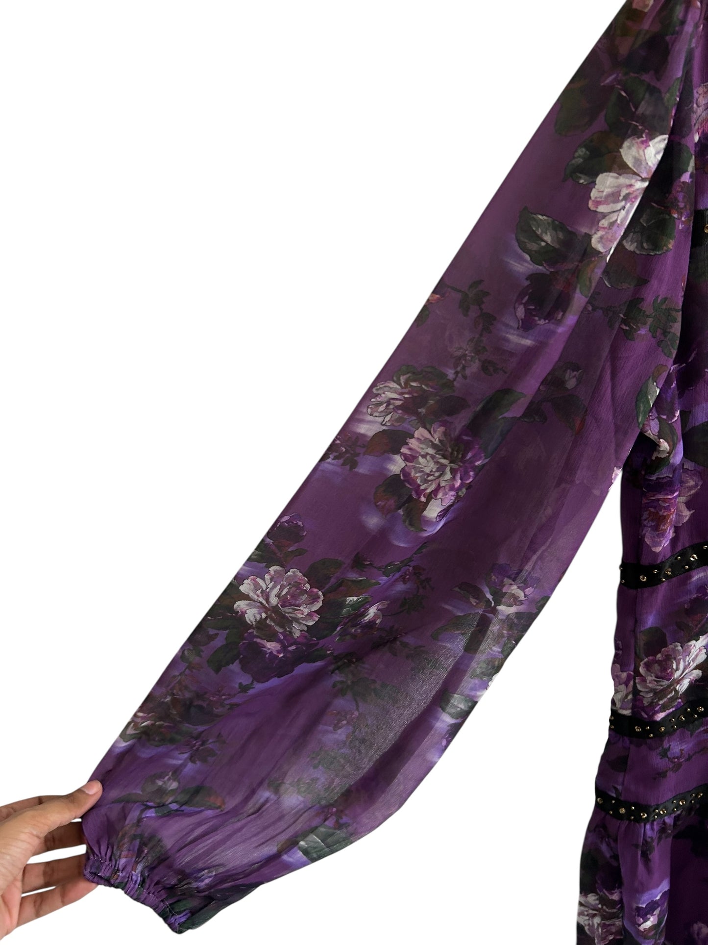 Oasis Printed Embellished Trim Detail Chiffon Dress