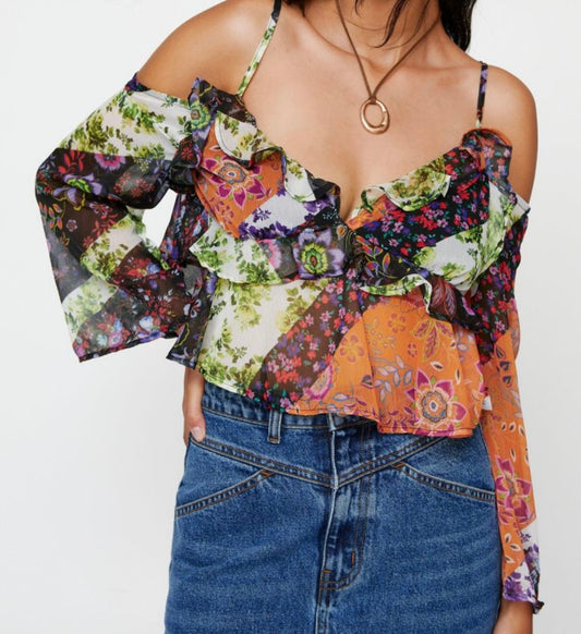 Scarf Print Ruffle Top