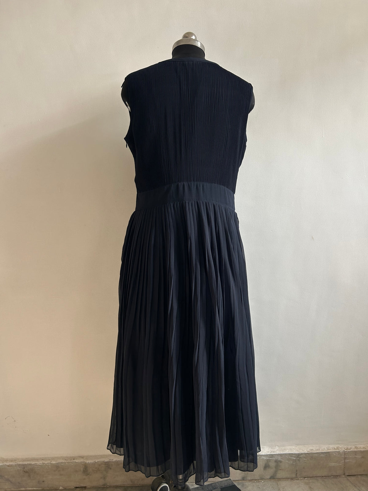 Navy Blue Pleated Dress