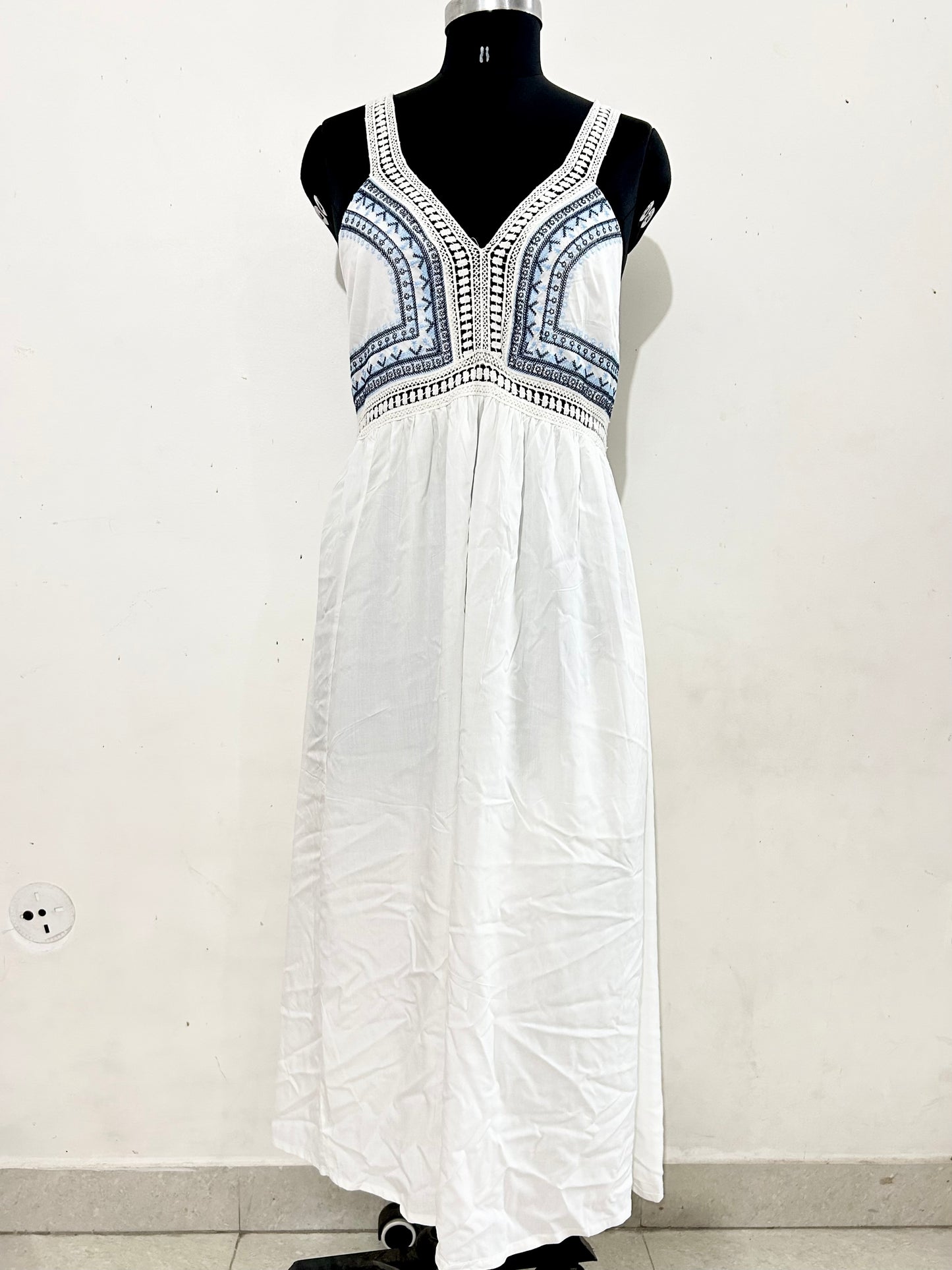 KOTON Embroidered Spaghetti Strappy Midi Dress