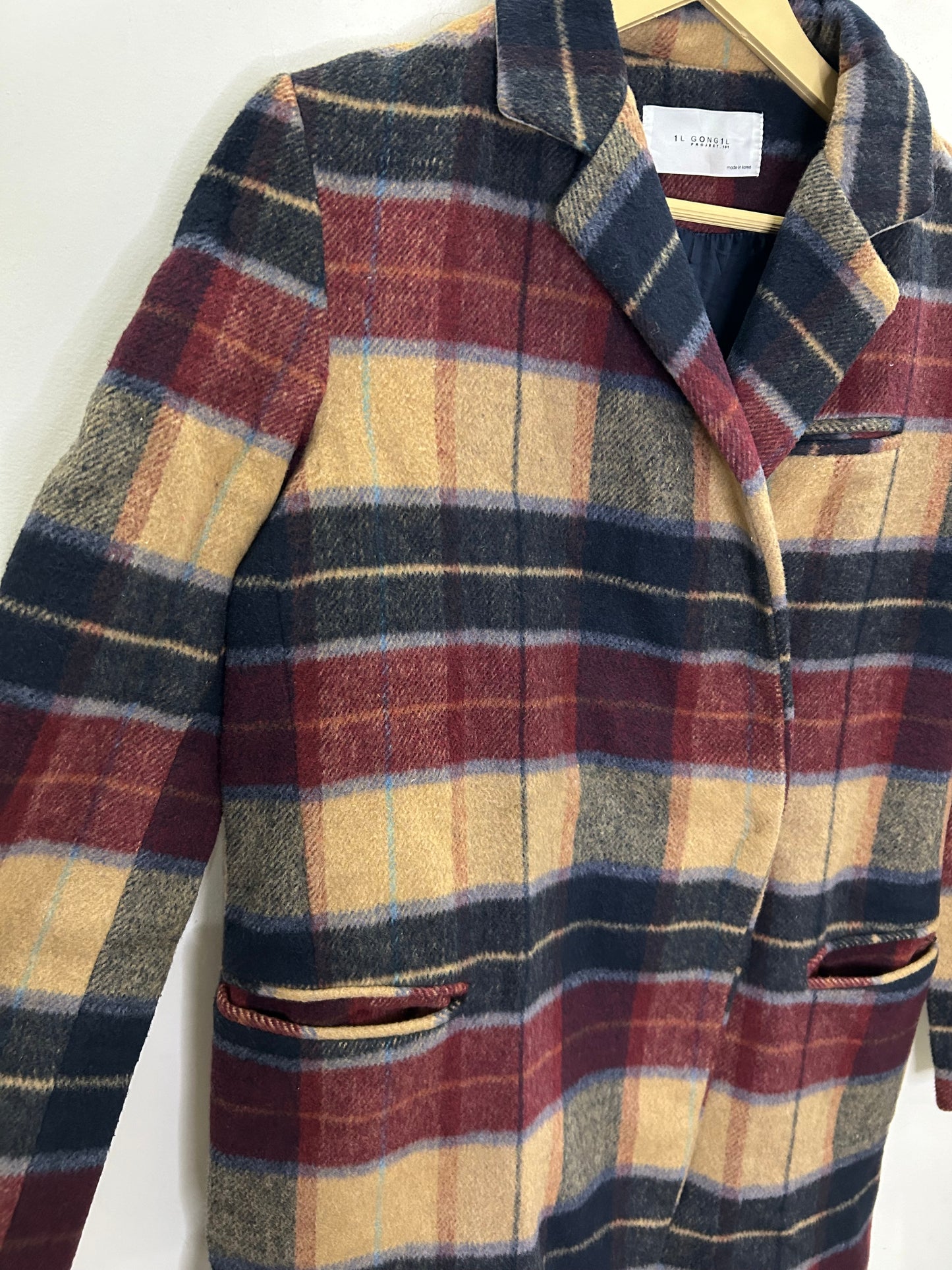 Plaid Wool Blend Coat