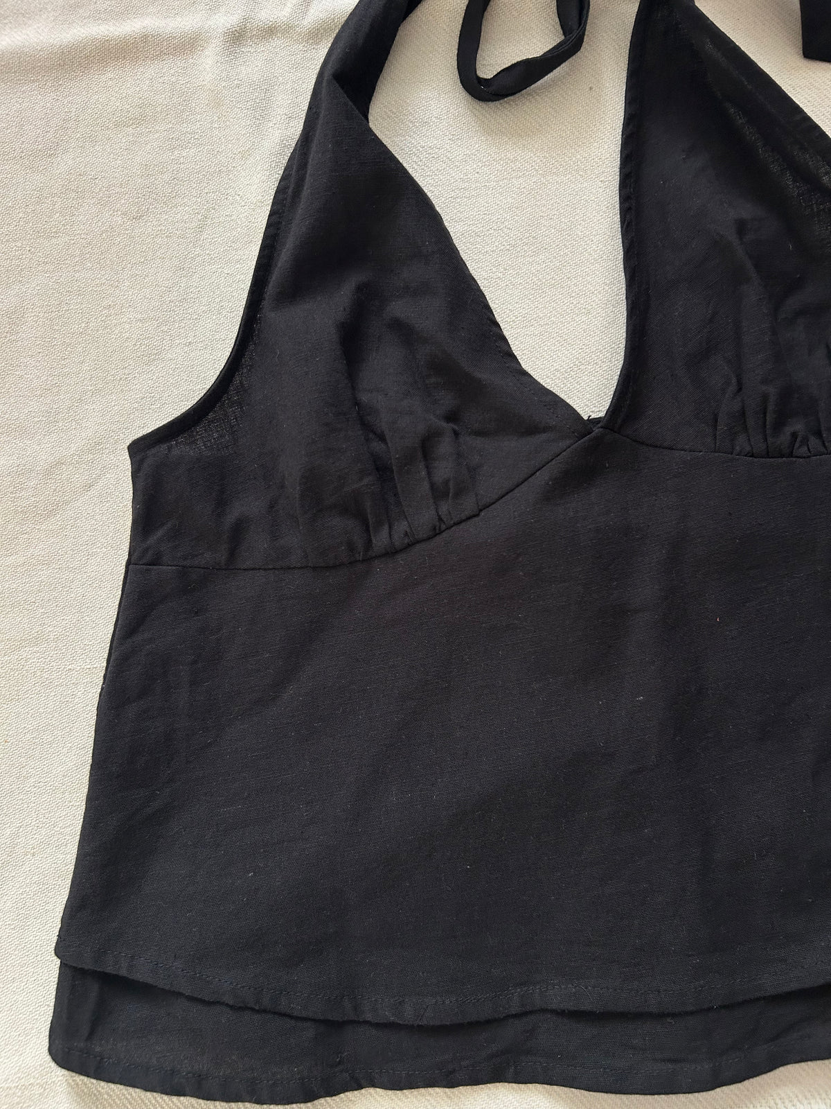 Black Cotton Halterneck Top: 34”