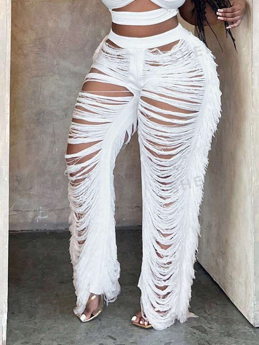 Fringe White Pants