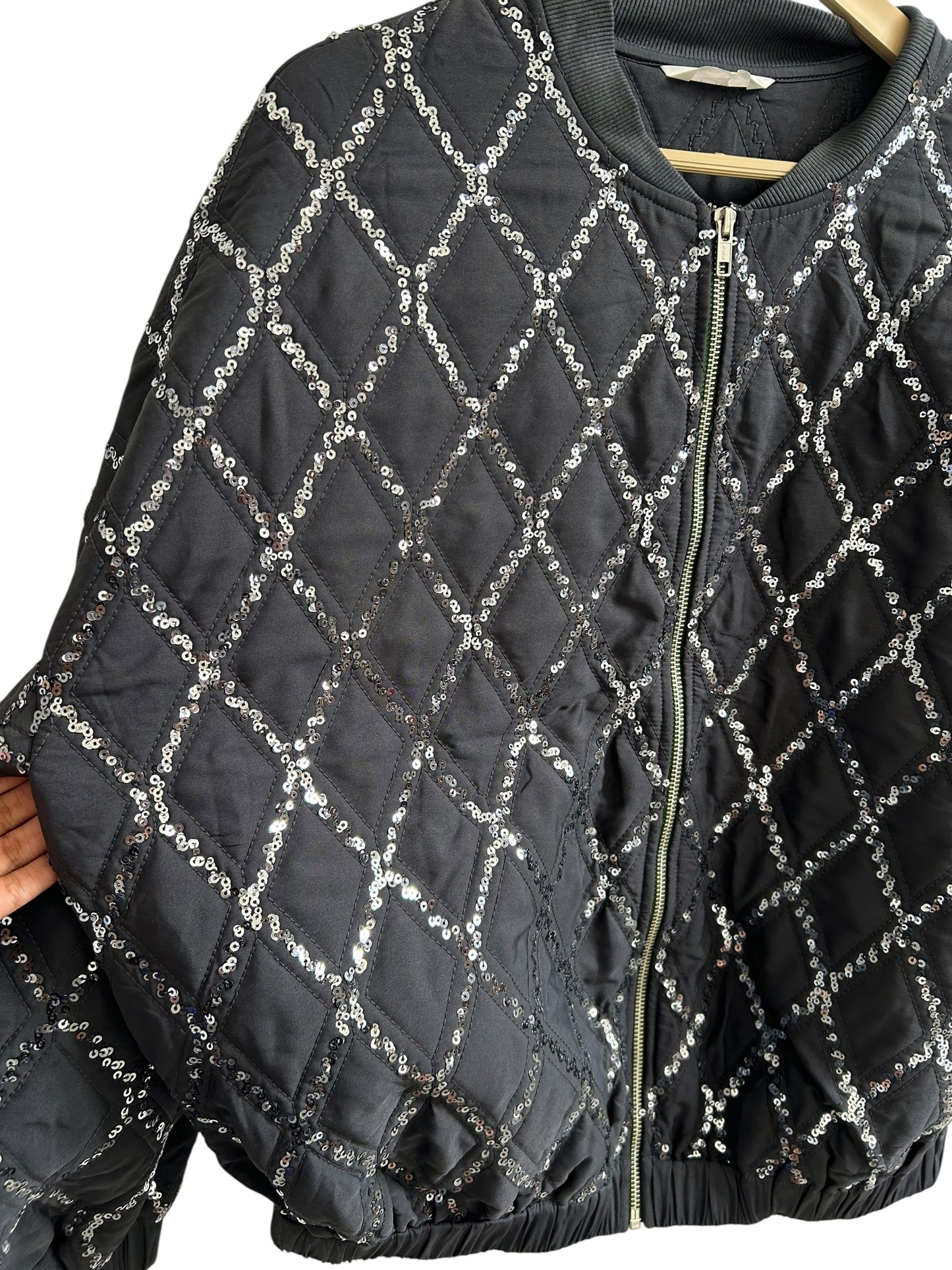 Sequinned bomber jacket