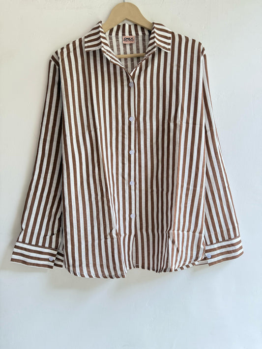 Brown Cotton Striped Shirt