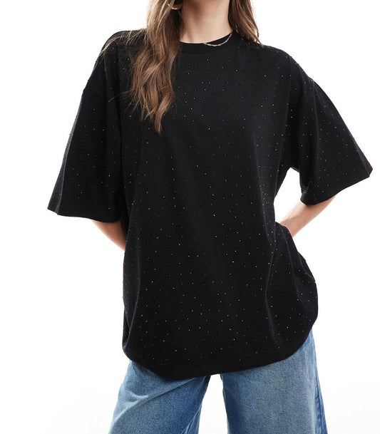 ASOS DESIGN studded oversized t-shirt in washed black