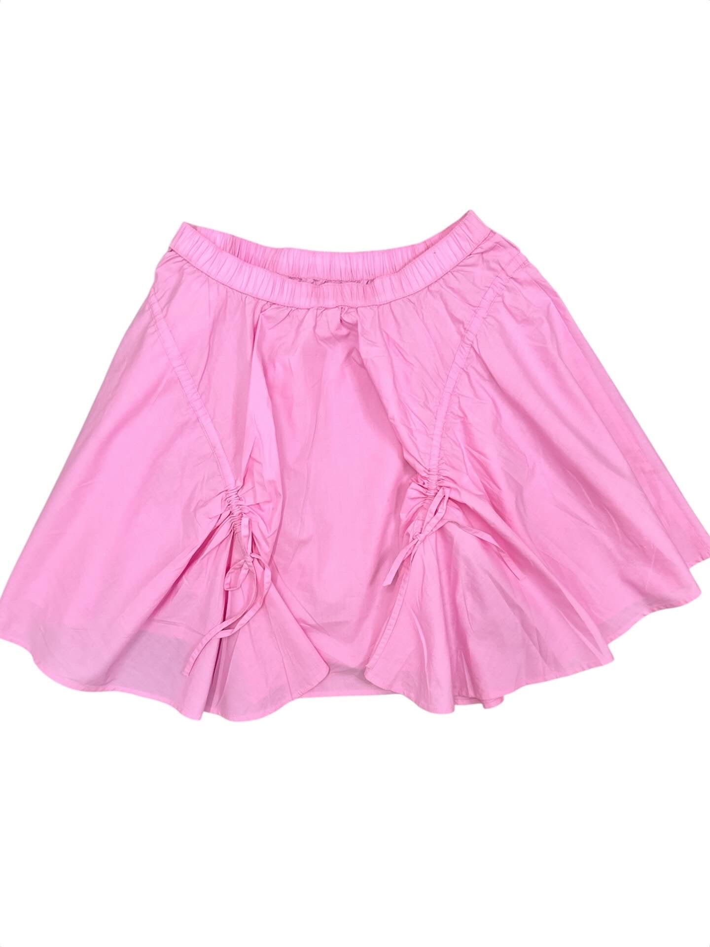 Poplin mini skirt with drawstring and gathered detail
