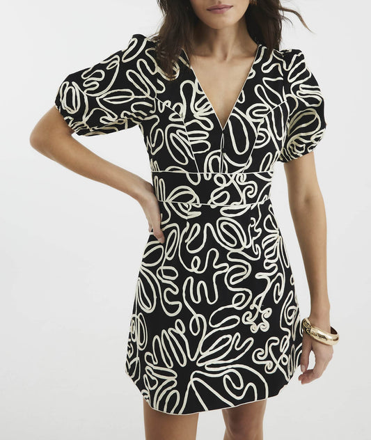 River Island Short Puff Sleeve Floral EMBROIDERED Dress