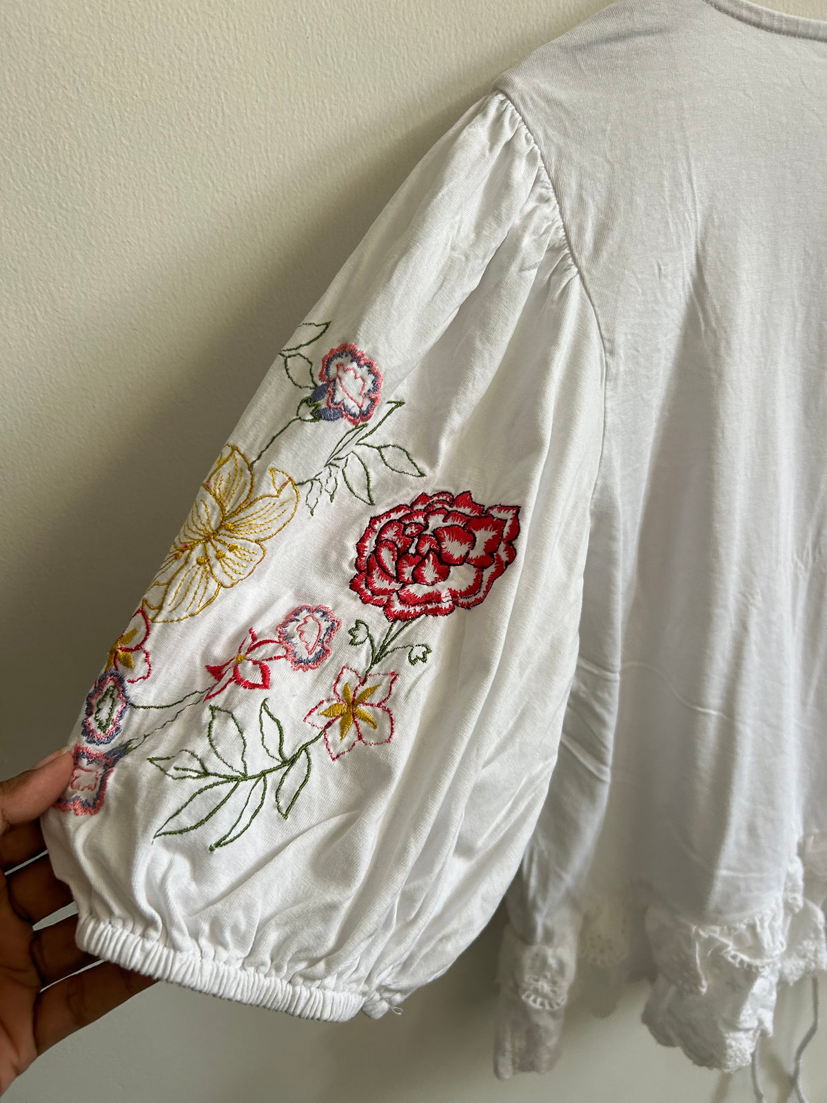 ASOS DESIGN tie front top with floral embroidery