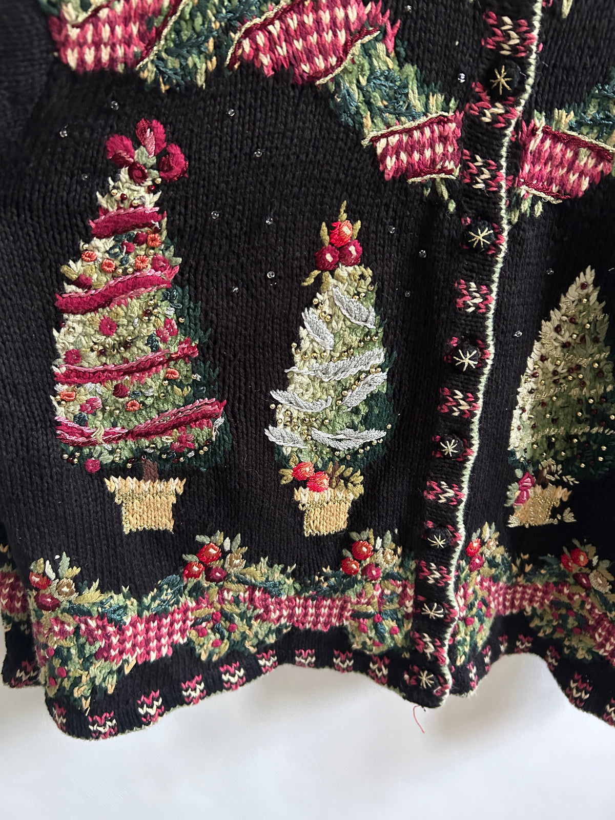 Vintage Christmas Tree Knit Black Cardigan