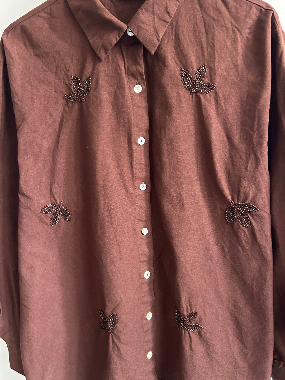 Brown Cotton Sequince Shirt:50”