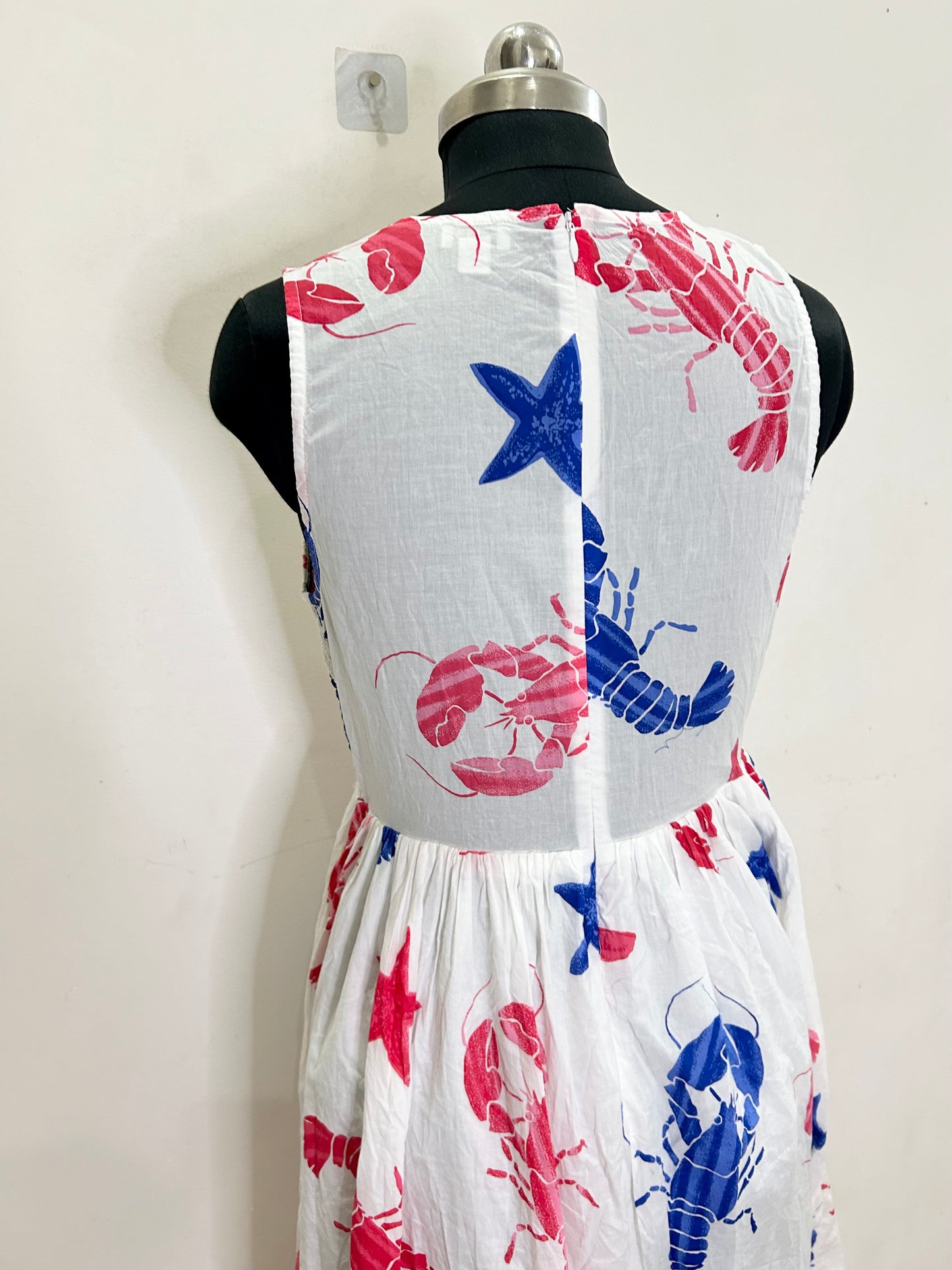 J.Crew Tiered Maxi in Ultramarine Red Lobster Print Cotton Sun Dress