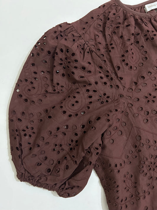 Schiffli Brown Cotton Top