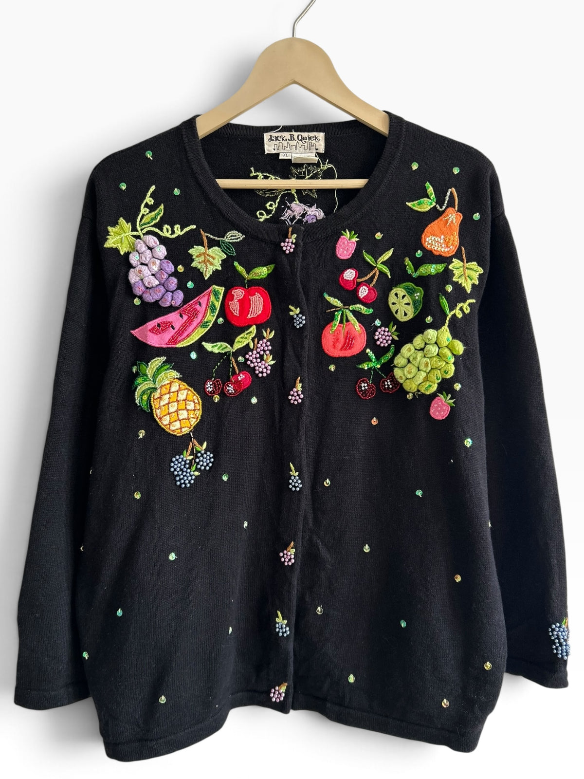 Fruit Basket Beaded Black Cardigan