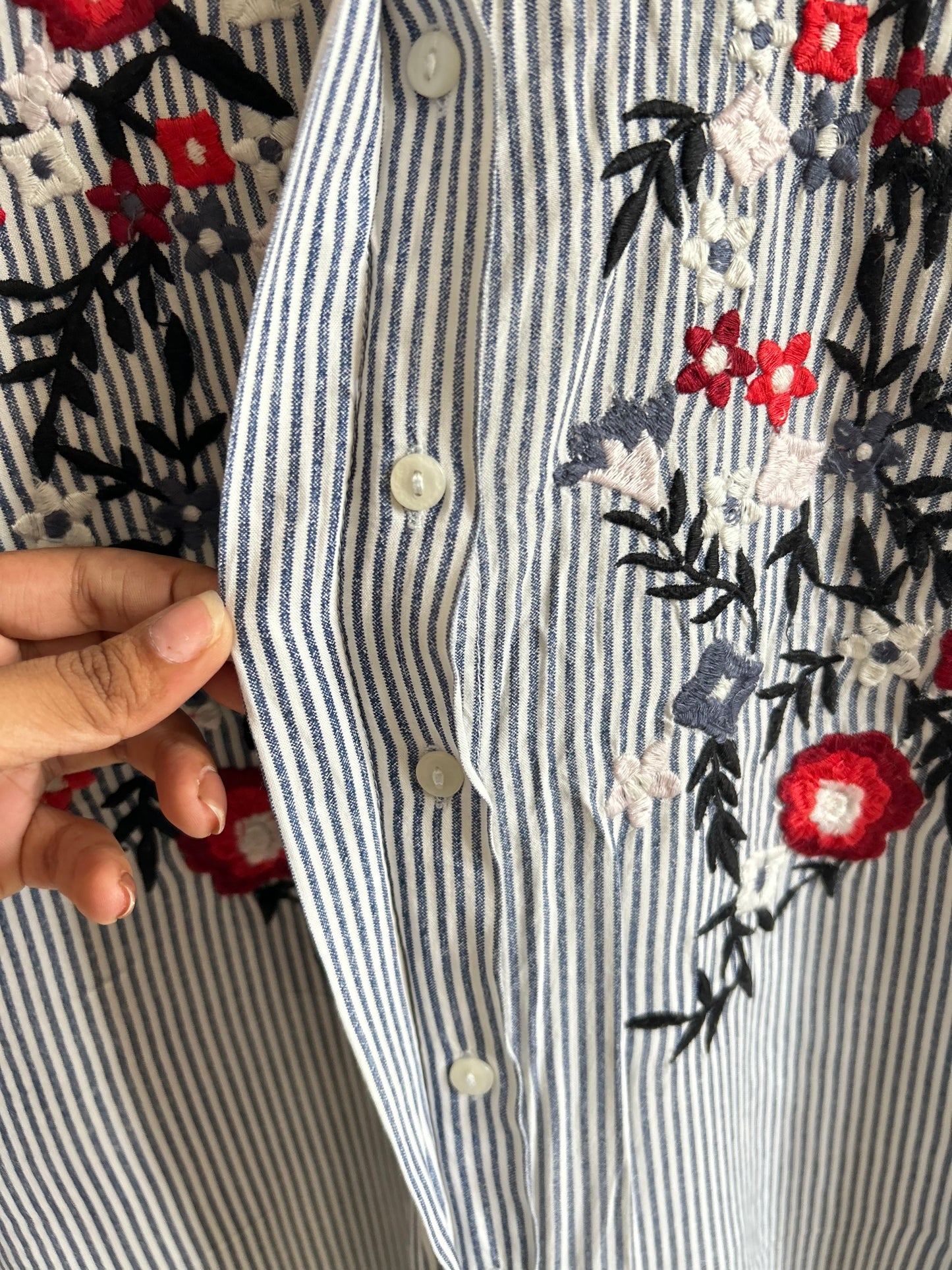 Striped Cotton Embroidered Shirt