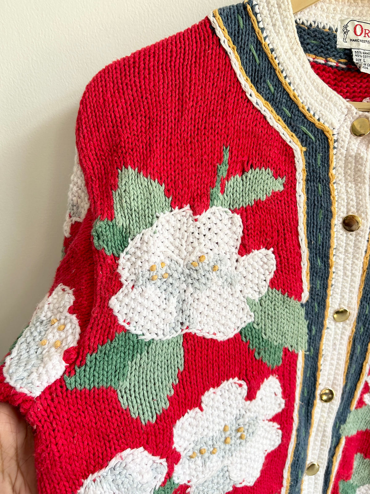 White Floral Red Cardigan