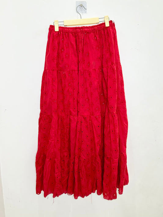 Red Cotton Skirt: Waist- 28” TO 40”