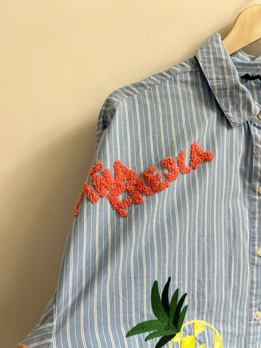 Striped Embroidery Shirt: 44”