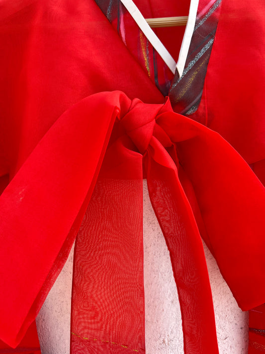 Red Gradient Hanbok Jacket: 36”