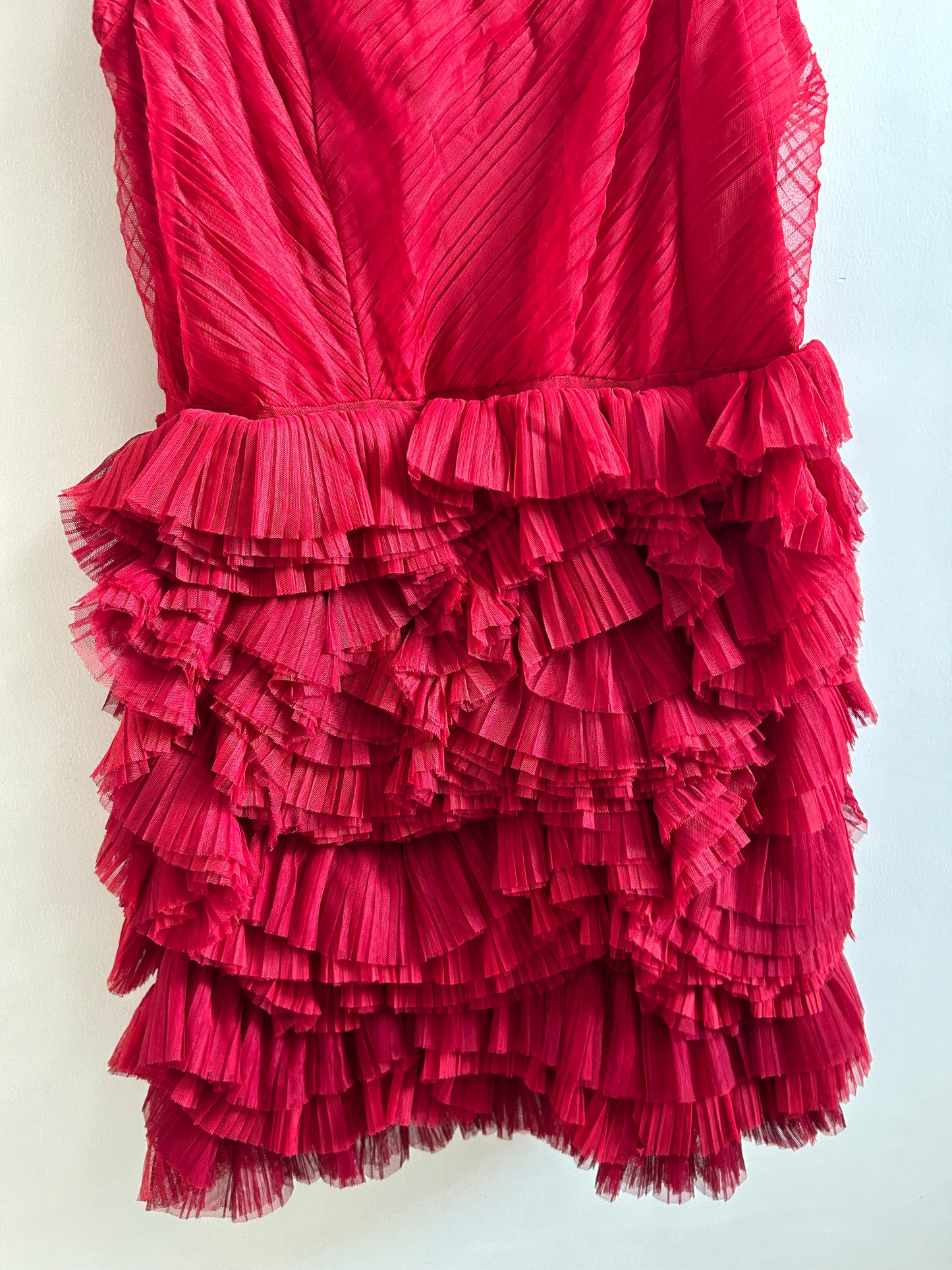 Red Floral Mesh One Shoulder Dress