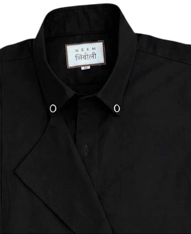 Black Cotton Shirt with Metal Buckles