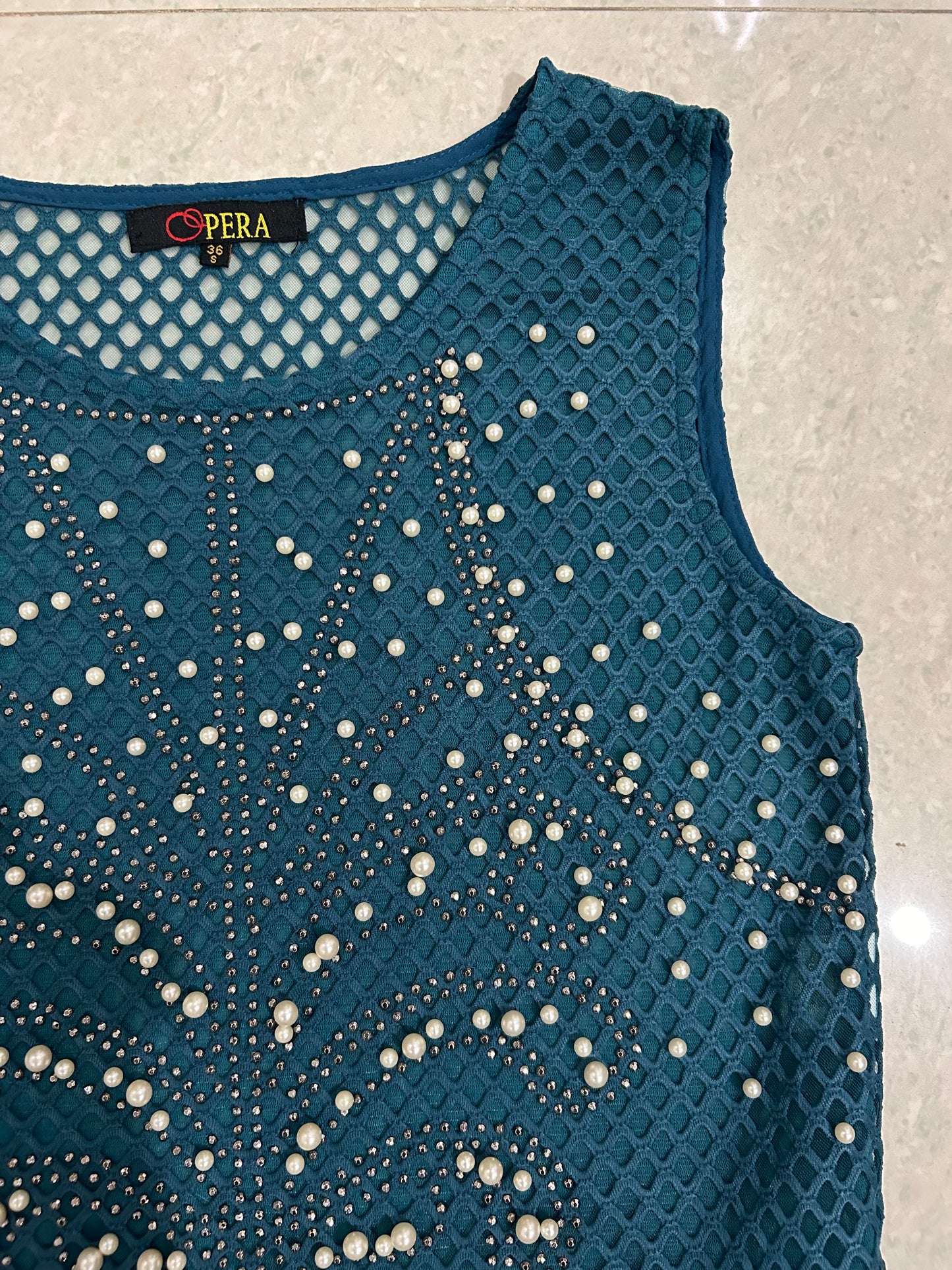 Pearl Embellished Fringe Top