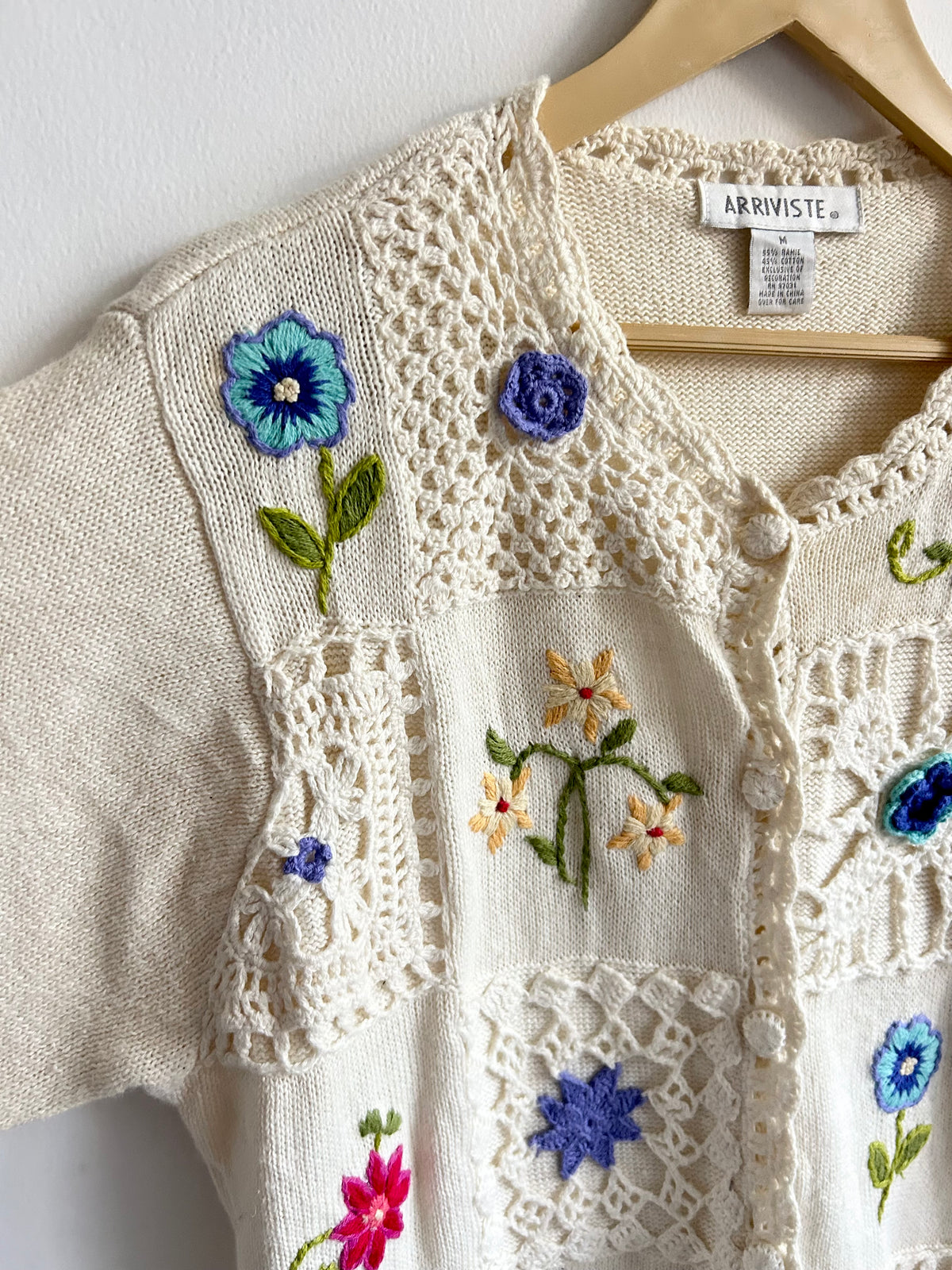 Vintage Crochet Granny Square Short Sleeve Cardigan