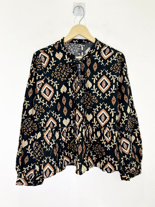 Cotton Brown Knot Blouse Top