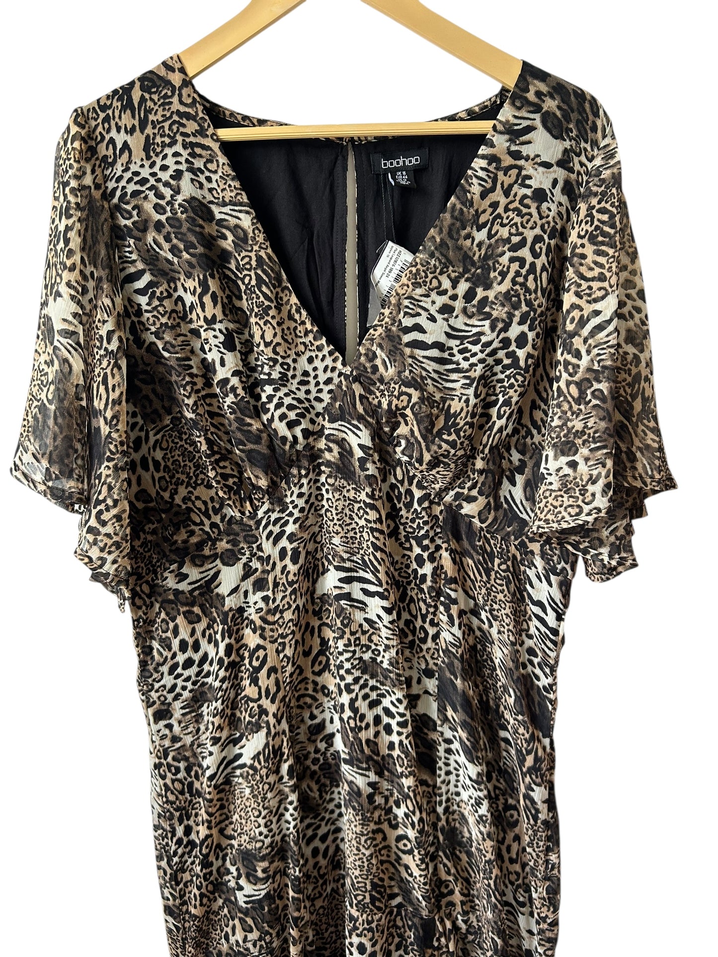 BOOHOO leopard angel sleeve dress