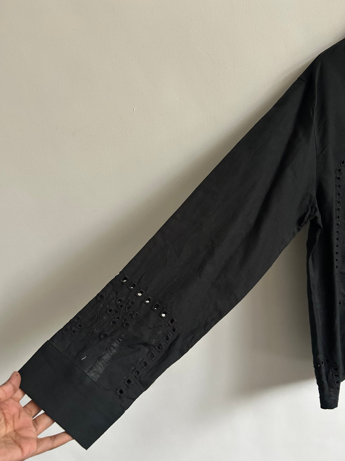 Black Cotton Schiffli Shirt: 44”