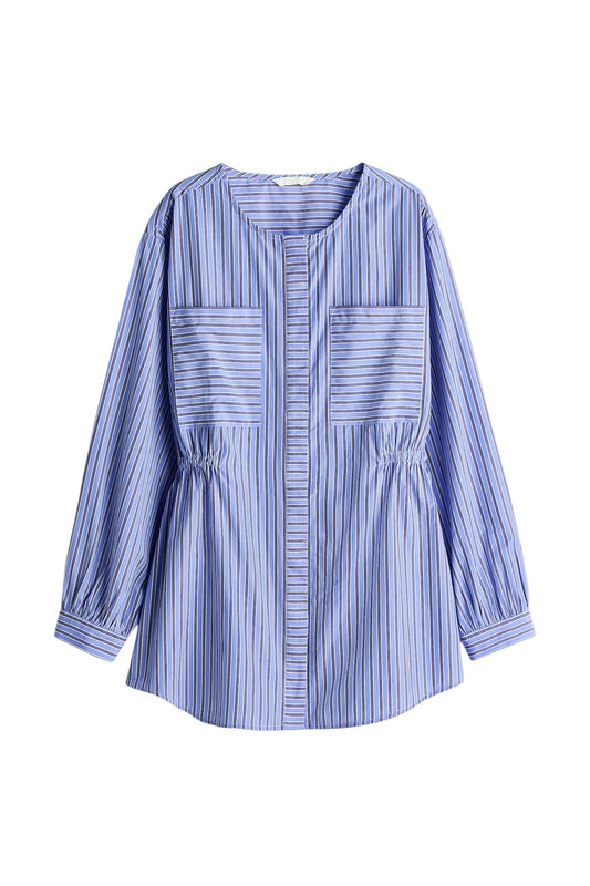 Blue Striped Waisted Top