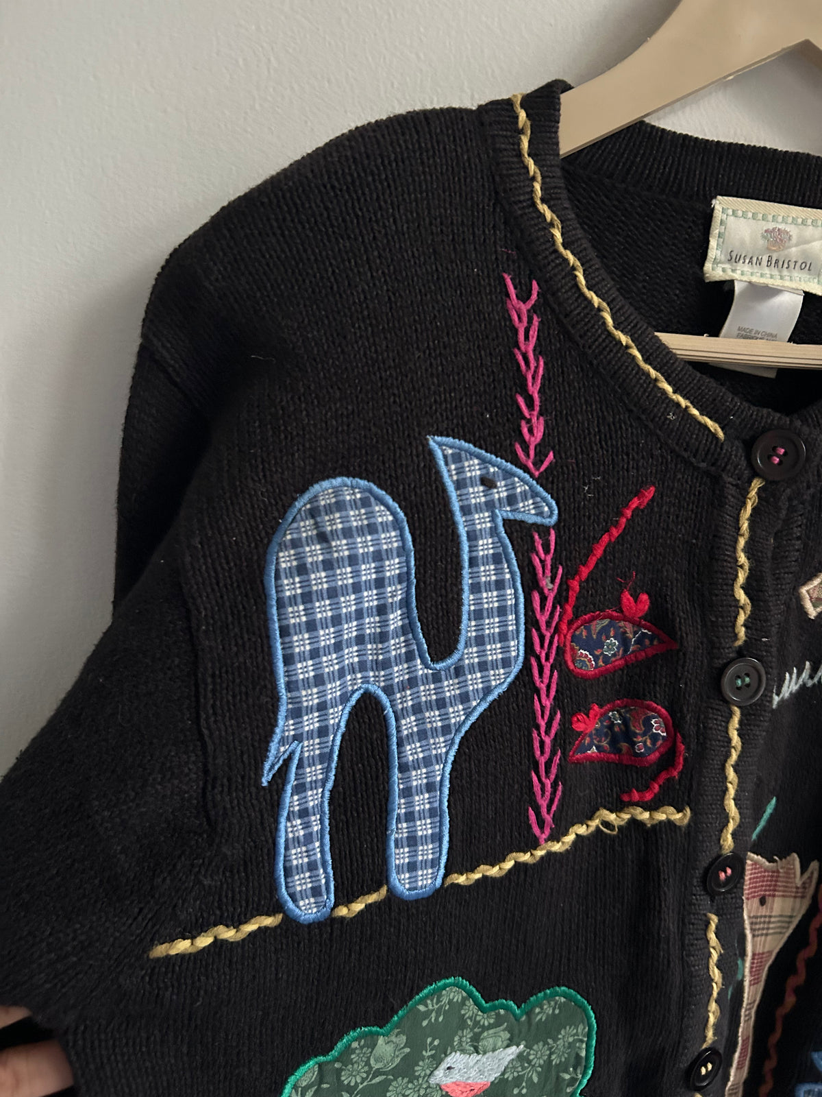 Vintage Animal Patchwork Black Cardigan