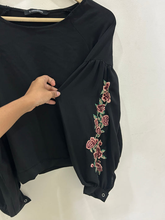 Sleeves Patchwork Black Top