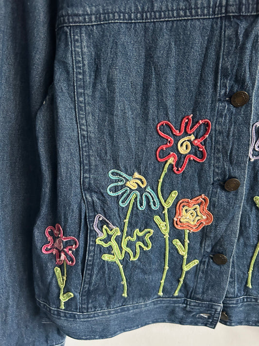 Denim Floral Shacket: 40”