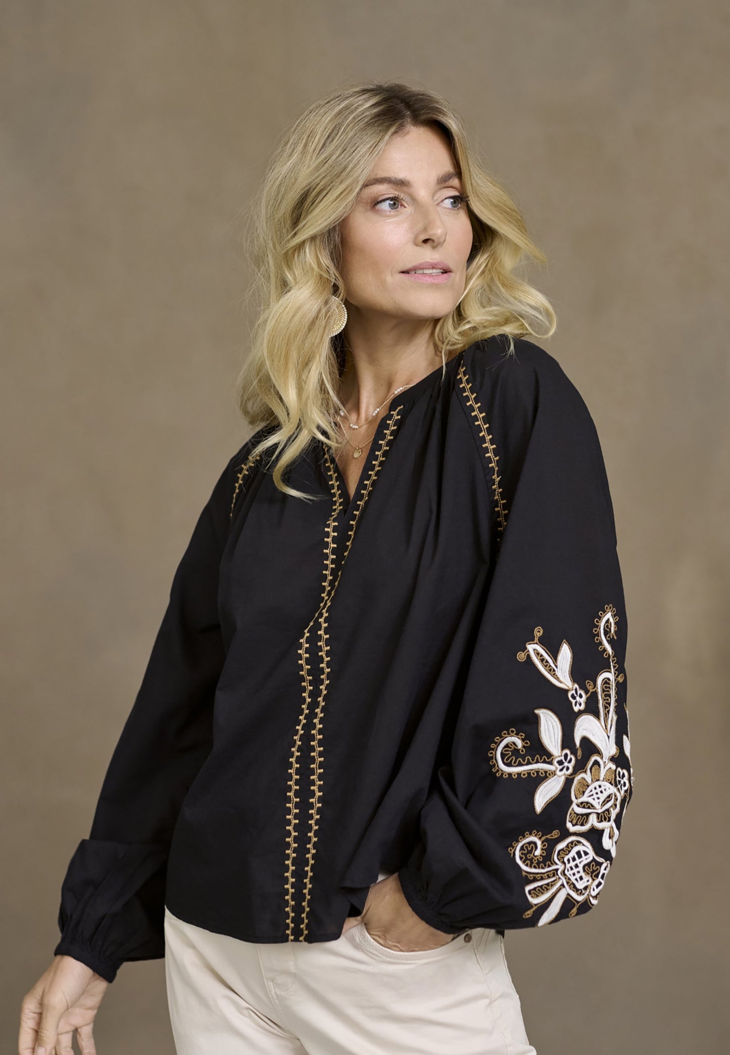 Cotton Black Embroidered Top