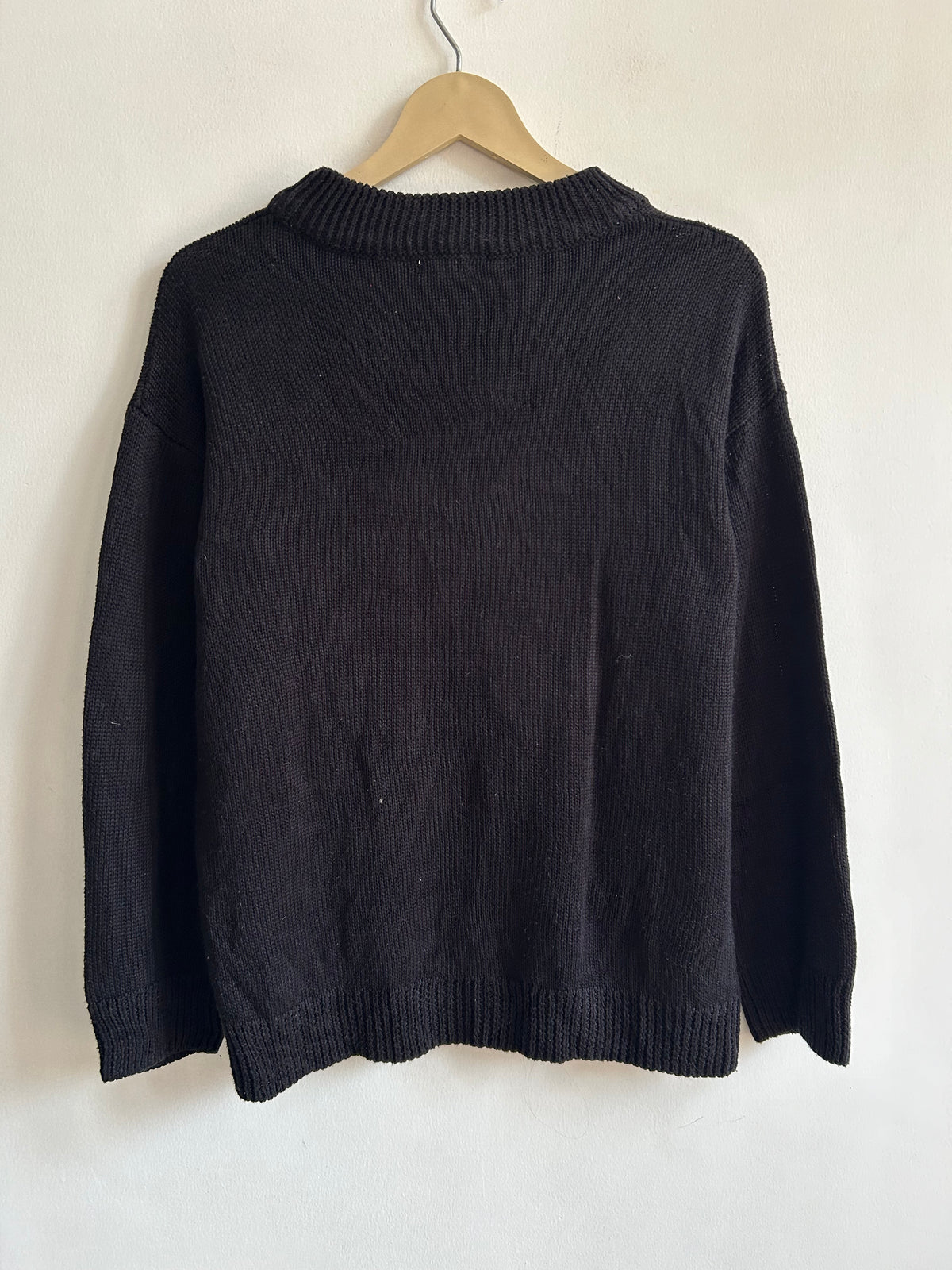 Vintage Wildflower Embroidered Black Knit Sweater